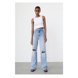 Ripped Wide Legged Jeans Zara Blue